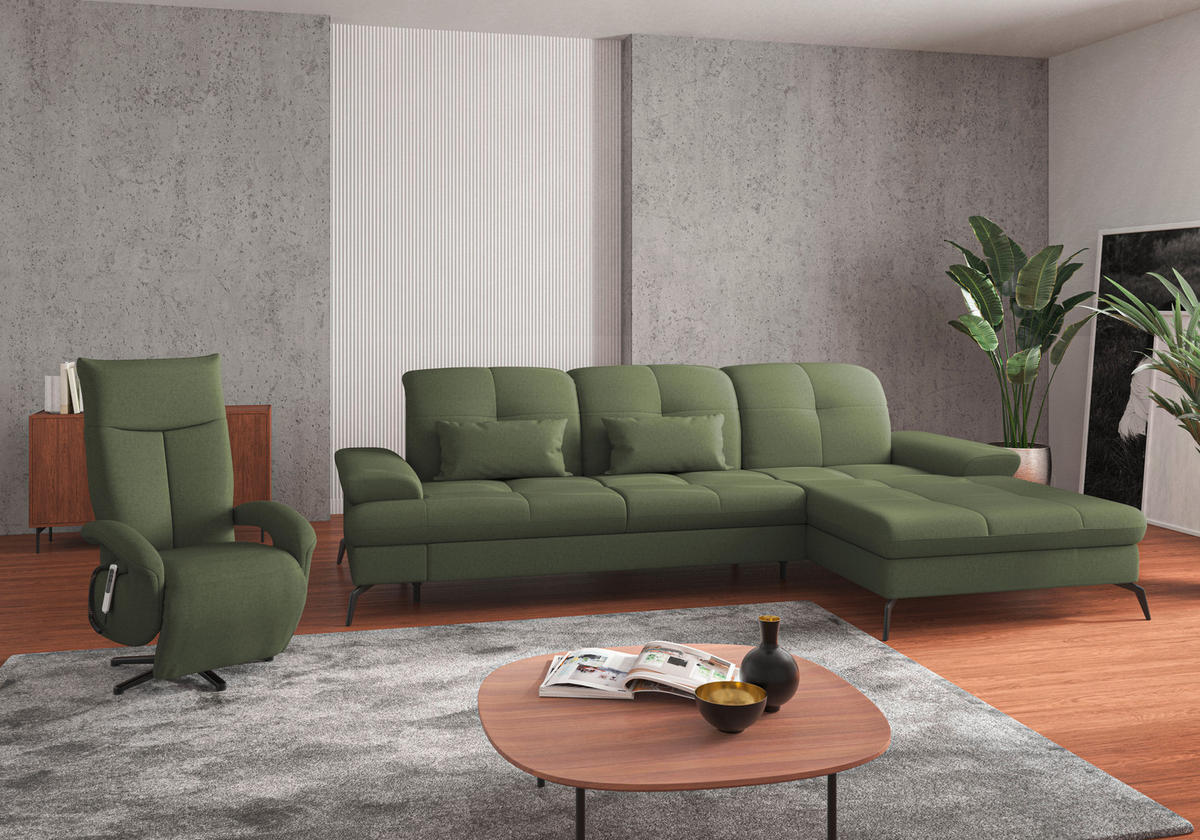ECKSOFA in Flachgewebe Olivgrün  - Schwarz/Olivgrün, Konventionell, Textil/Metall (279/185cm) - Sit & More