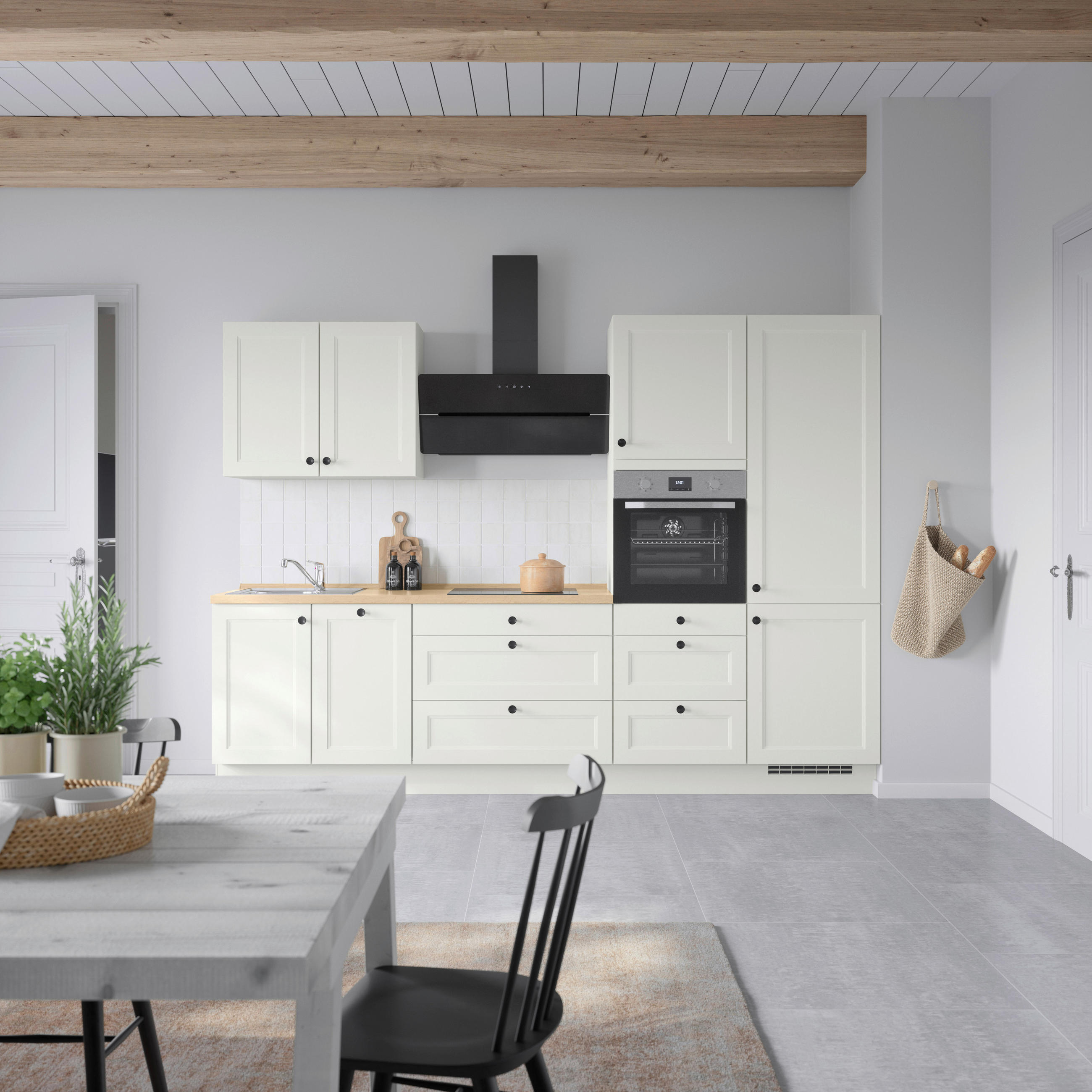 KÜCHENBLOCK 300 cm   in Weiß, Eichefarben  - Eichefarben/Schwarz, MODERN, Holzwerkstoff/Metall (300cm) - Nobilia