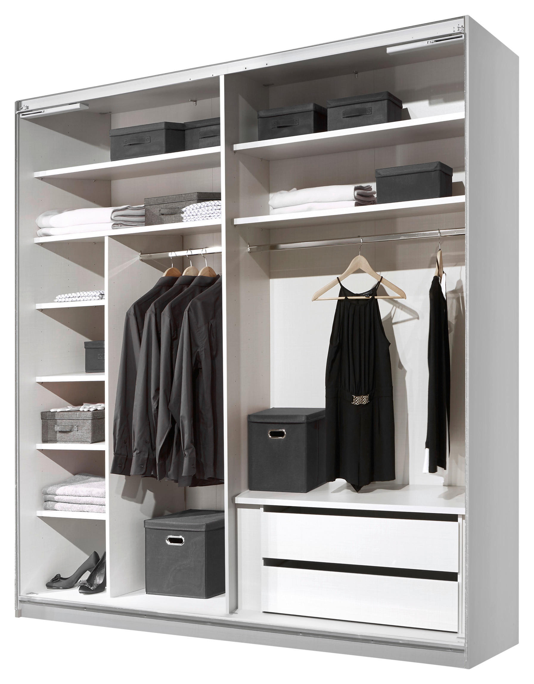 SCHWEBETÜRENSCHRANK in Weiss, Grau  - Weiss/Alufarben, Modern, Holzwerkstoff (188/222/68cm) - MID.YOU