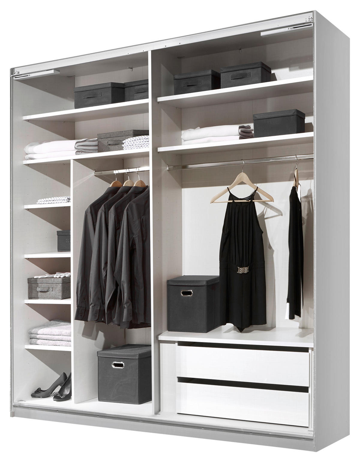 GARDEROB MED SKJUTDÖRRAR 188/222/68 cm 2-dörrar - vit/aluminiumfärg, Modern, trämaterial (188/222/68cm) - MID.YOU