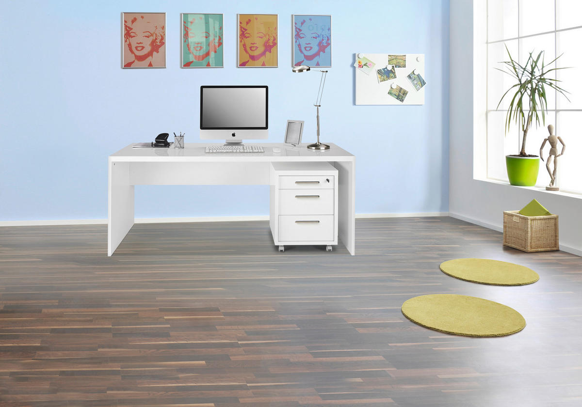 PÍSACÍ STÔL, biela s vysokým leskom, 180/69/75 cm - biela s vysokým leskom, Design, kompozitné drevo (180/69/75cm) - Xora