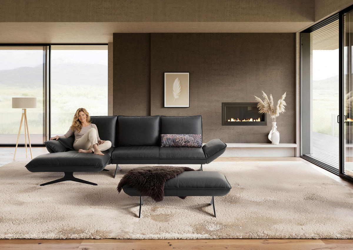 ECKSOFA Echtleder Anthrazit  - Anthrazit/Schwarz, Design, Leder/Metall (167/275cm) - Koinor