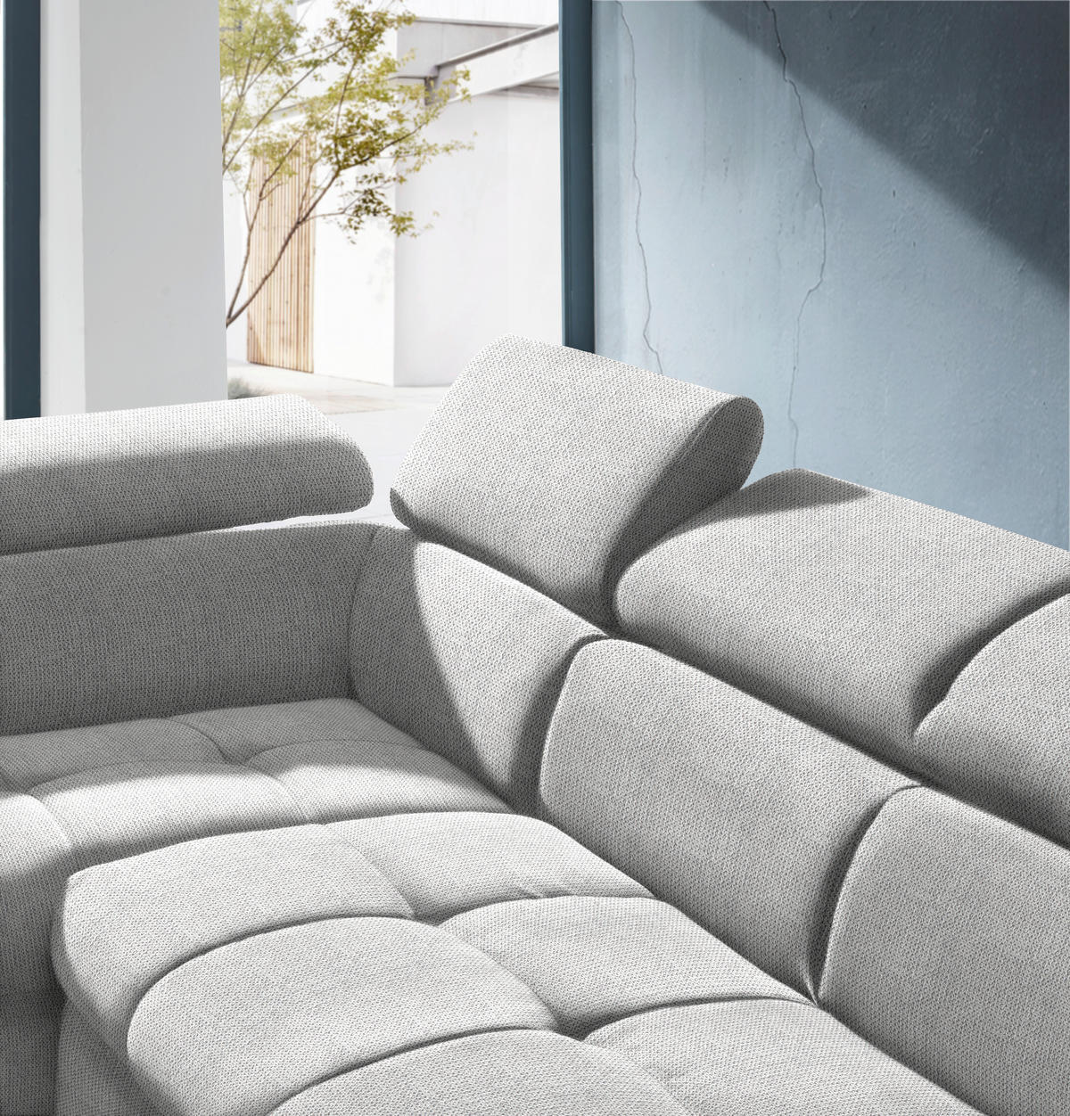 ECKSOFA in Mikrofaser Hellgrau  - Hellgrau/Schwarz, Design, Kunststoff/Textil (210/279cm) - Livetastic