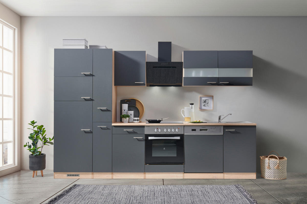 KÜCHENBLOCK 310 cm   in Grau, Eichefarben  - Eichefarben/Grau, Basics, Holzwerkstoff (310cm) - Respekta