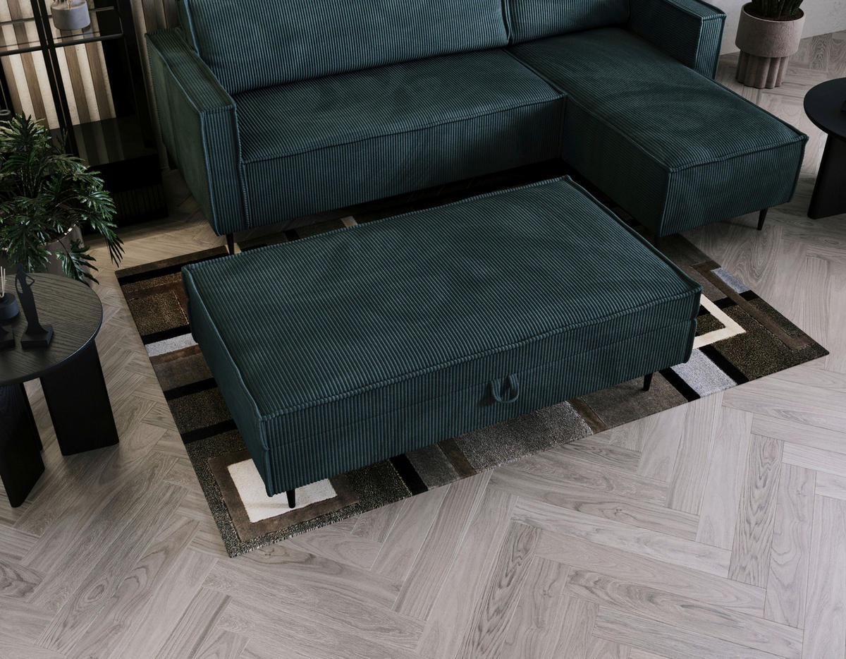HOCKER in Textil Petrol  - Petrol/Schwarz, Design, Textil/Metall (135/45/75cm) - Livetastic