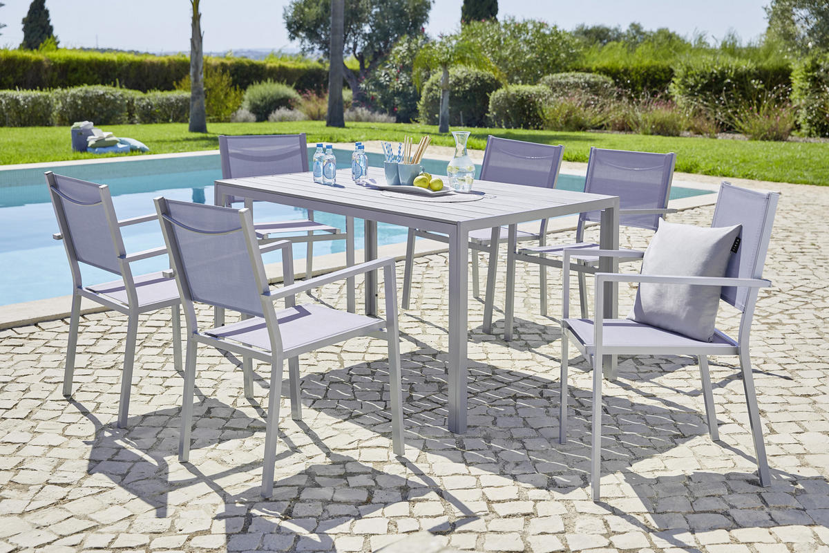 GARTENTISCH Metall, Kunststoff Grau, Silberfarben rechteckig  - Silberfarben/Grau, Basics, Kunststoff/Metall (150/90/74cm) - Ambia Garden