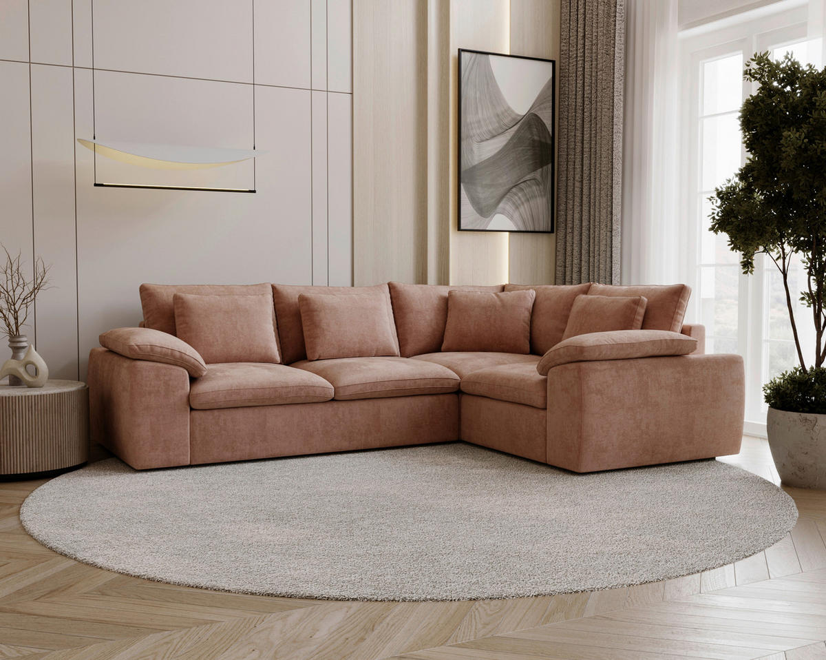 ECKSOFA Chenille Koralle  - Koralle/Schwarz, Design, Kunststoff/Textil (289/216cm) - Livetastic