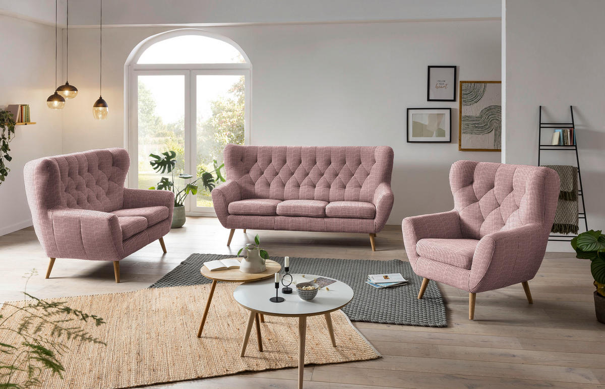 OHRENSESSEL in Cord Rosa  - Eichefarben/Rosa, Design, Holz/Textil (87/101/95cm) - Stylife