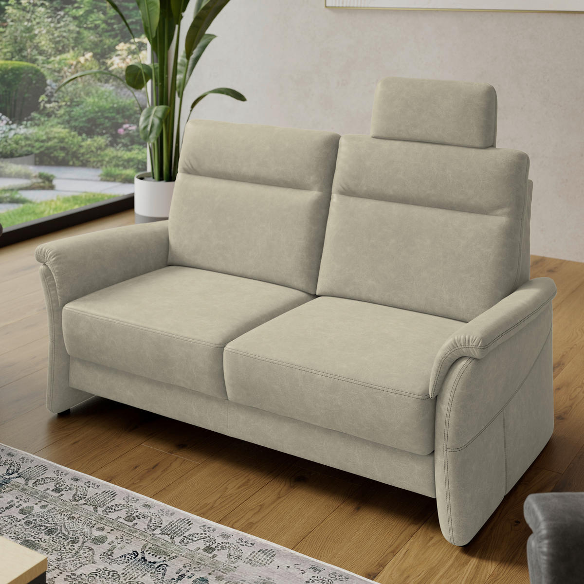 2,5-SITZER Mikrofaser Hellgrau  - Hellgrau/Schwarz, Konventionell, Kunststoff/Textil (170/99/91cm) - Elegando