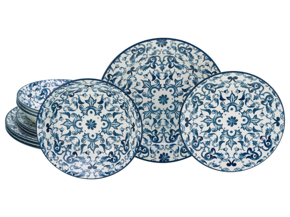 TAFELSERVICE Fresco 12-teilig  - Blau/Weiß, Basics, Keramik (30/30/25cm) - Creatable