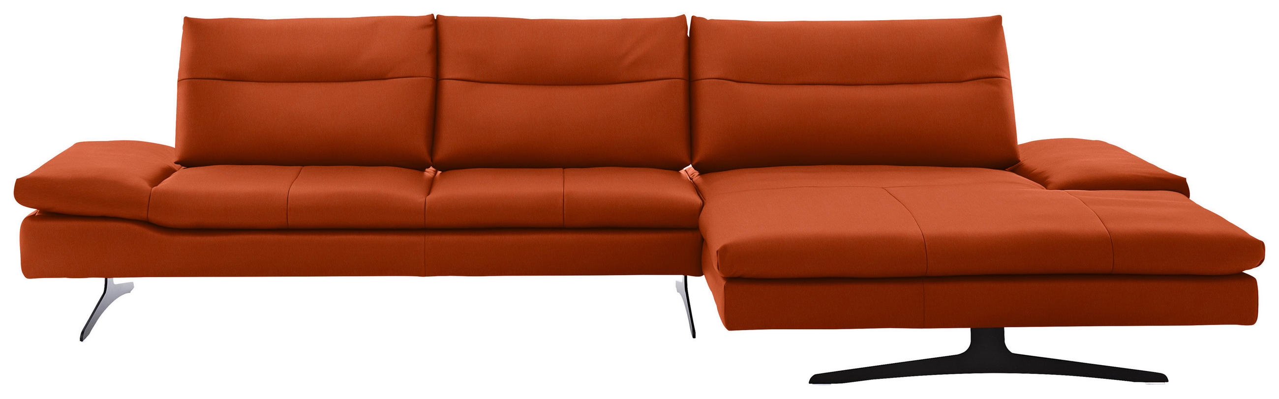 ECKSOFA in Echtleder Terracotta  - Terracotta/Schwarz, Modern, Leder/Metall (342/158cm) - Chilliano