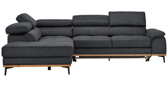 ECKSOFA  in Webstoff Dunkelgrau Bettkasten, Schlaffunktion, Kopfteilverstellung  226/282 cm  - Dunkelgrau/Schwarz, Natur, Holz/Textil (226/282cm) - Novel