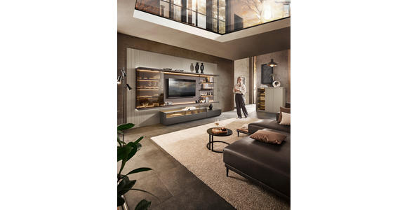 WOHNWAND  in Grau, Eiche dunkel  349,2/182/46 cm  - Eiche dunkel/Grau, Design, Glas/Holz (349,2/182/46cm) - Belluti