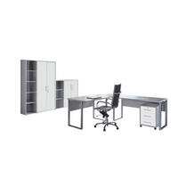BÜRO in verschiedenen Holz-Dekoren erhältlich, Schreibtisch seitenverkehrt montierbar, abschließbar, erweiterbar Grau, Weiß - Weiß/Grau, MODERN, Holzwerkstoff - MID.YOU