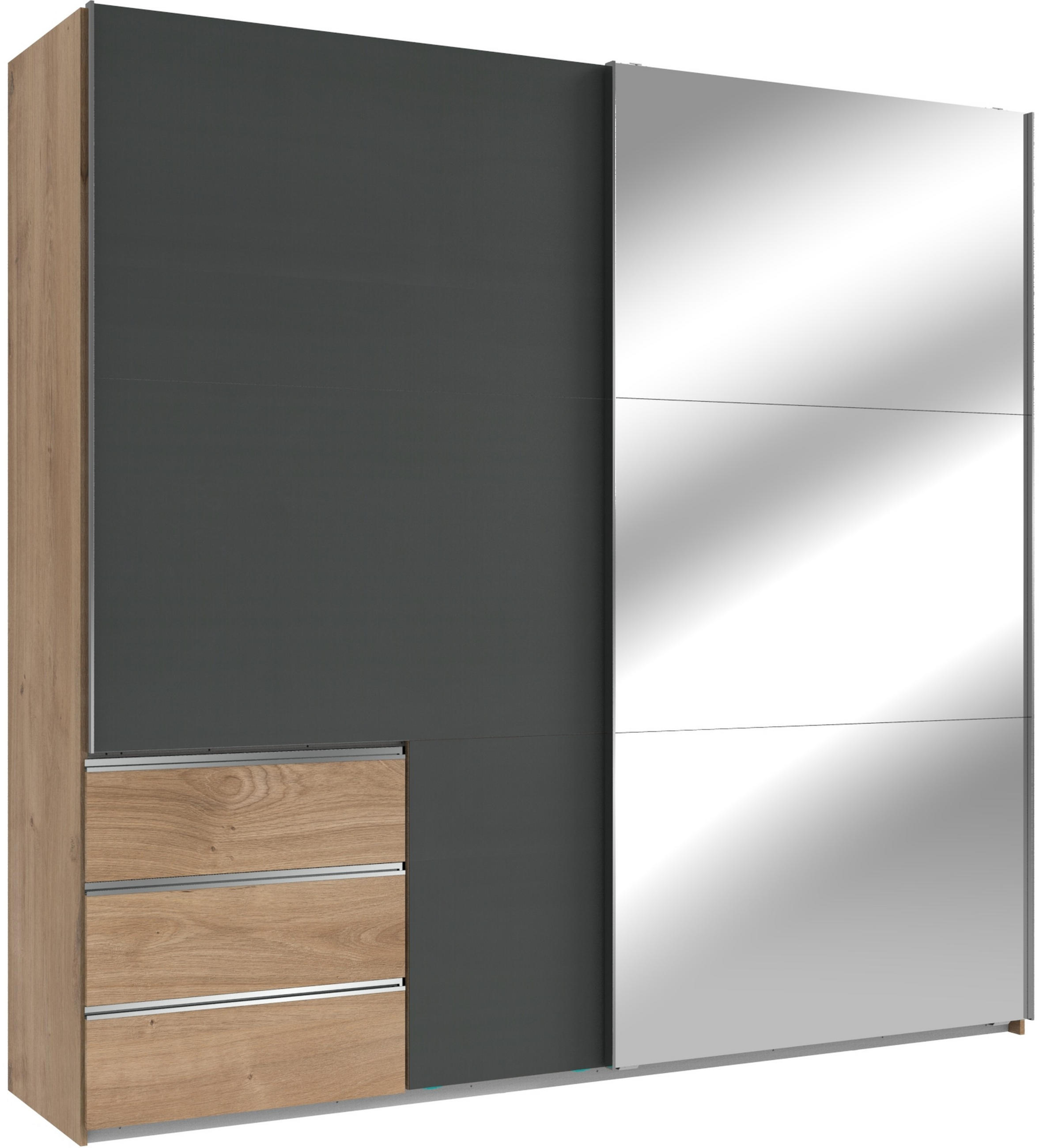 SCHWEBETÜRENSCHRANK in Graphitfarben, Eichefarben  - Chromfarben/Eichefarben, Modern, Holzwerkstoff (250/236/65cm) - MID.YOU