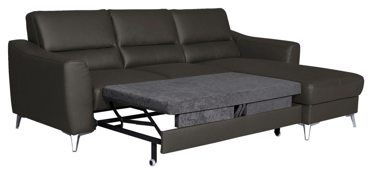ECKSOFA in Lederlook Echtleder Dunkelbraun  - Chromfarben/Dunkelbraun, Design, Leder/Textil (241/168cm) - Livetastic