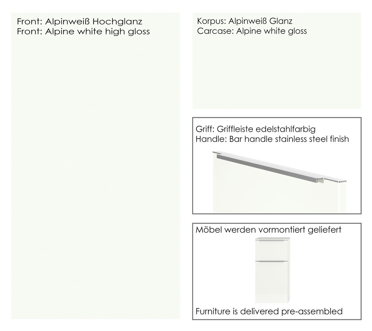 BADEZIMMER 5-teilig  in 191 cm  - Edelstahlfarben/Weiß Hochglanz, MODERN, Holzwerkstoff/Stein (191cm) - Nobilia