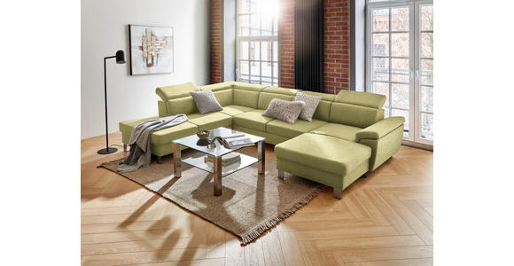 WOHNLANDSCHAFT inkl.Funktionen Grün Webstoff - Silberfarben/Grün, Design, Textil/Metall (226/320/168cm) - Xora