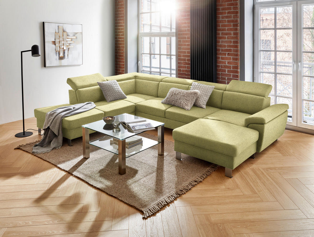 WOHNLANDSCHAFT in Webstoff Grün  - Silberfarben/Grün, Design, Textil/Metall (226/320/168cm) - Xora