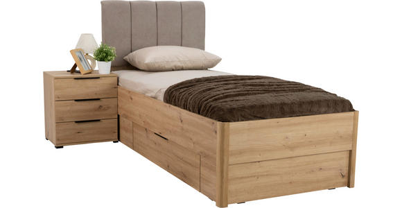 BETT 90/200 cm in Eiche Artisan - Taupe/Eiche Artisan, KONVENTIONELL, Holzwerkstoff/Textil (90/200cm) - Carryhome