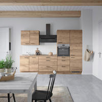 KÜCHENBLOCK 300 cm   in Eiche dunkel  - Eiche dunkel/Schwarz, MODERN, Holzwerkstoff/Metall (300cm) - Nobilia