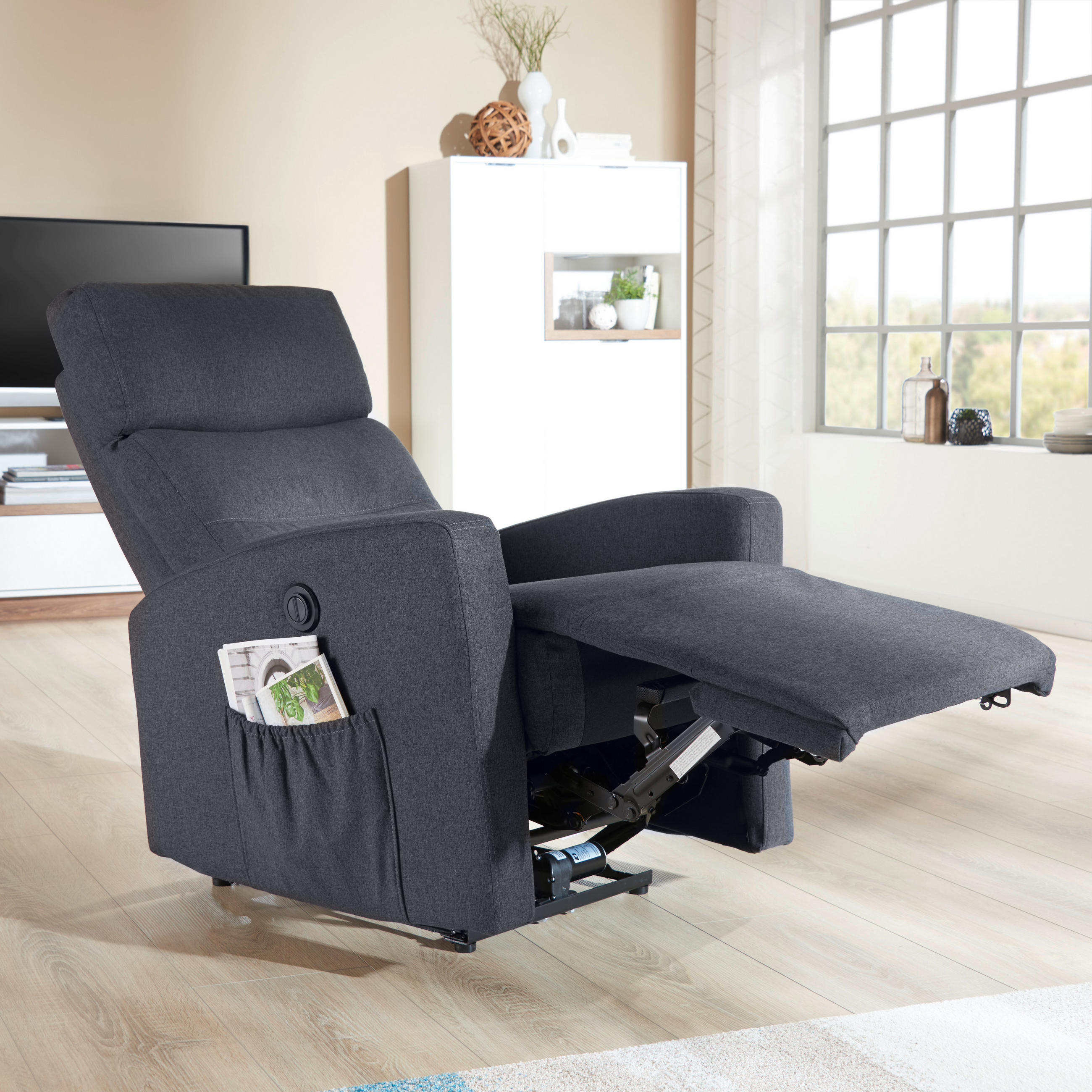 FERNSEHSESSEL  mit Webstoff Anthrazit  - Anthrazit/Weiß, Design, Textil/Metall (76/87-102/93-156cm) - Carryhome