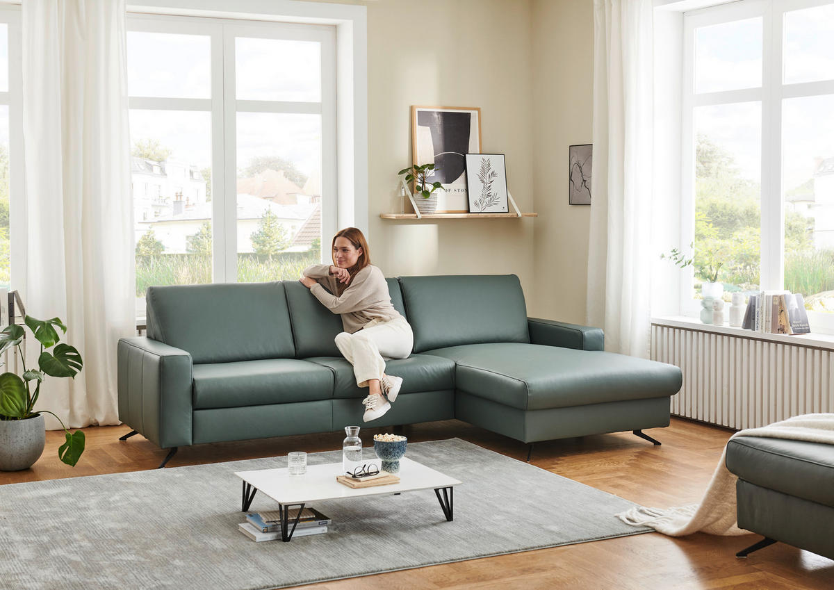 ECKSOFA Beldomo premium Opal Echtleder  - Opal/Schwarz, Design, Leder/Metall (267/165cm) - Beldomo Premium