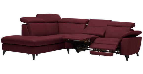 ECKSOFA in Echtleder Weinrot  - Weinrot/Schwarz, Design, Leder/Metall (239/289cm) - Cantus