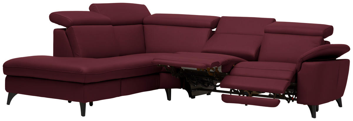 ECKSOFA in Echtleder Weinrot  - Weinrot/Schwarz, Design, Leder/Metall (239/285cm) - Cantus
