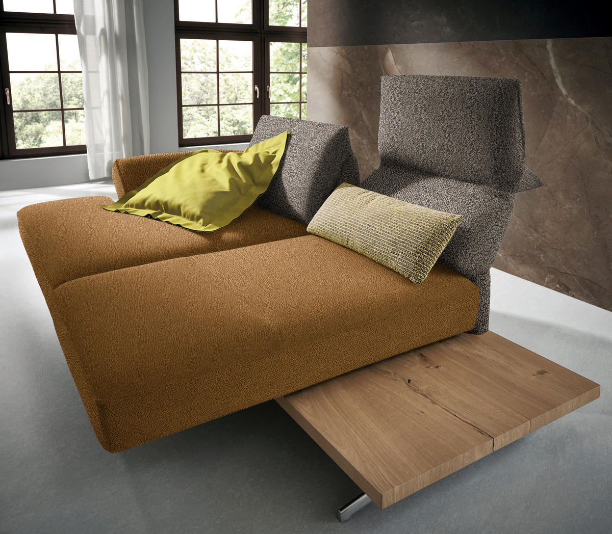 ECKSOFA in Flachgewebe Braun, Goldfarben  132/240 cm  - Chromfarben/Goldfarben, Design, Holz/Textil (132/240cm) - Koinor