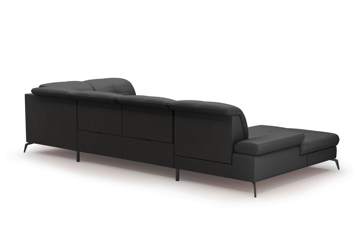 WOHNLANDSCHAFT in Vliesstoff Kombination Echtleder/Stoff Schwarz  - Schwarz, Konventionell, Leder/Textil (185/357/231cm) - Sit & More
