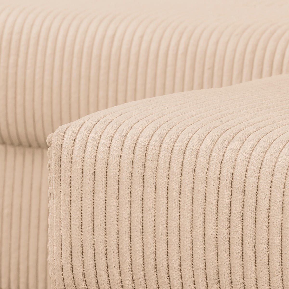 ECKSOFA inkl. Hocker Ariella in Cord Creme  231/161 cm  - Creme/Naturfarben, Design, Holz/Textil (231/161cm) - Livetastic