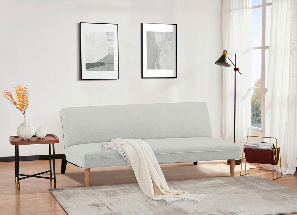 SCHLAFSOFA in Bouclé Weiß  - Schwarz/Naturfarben, MODERN, Holz/Kunststoff - P & B