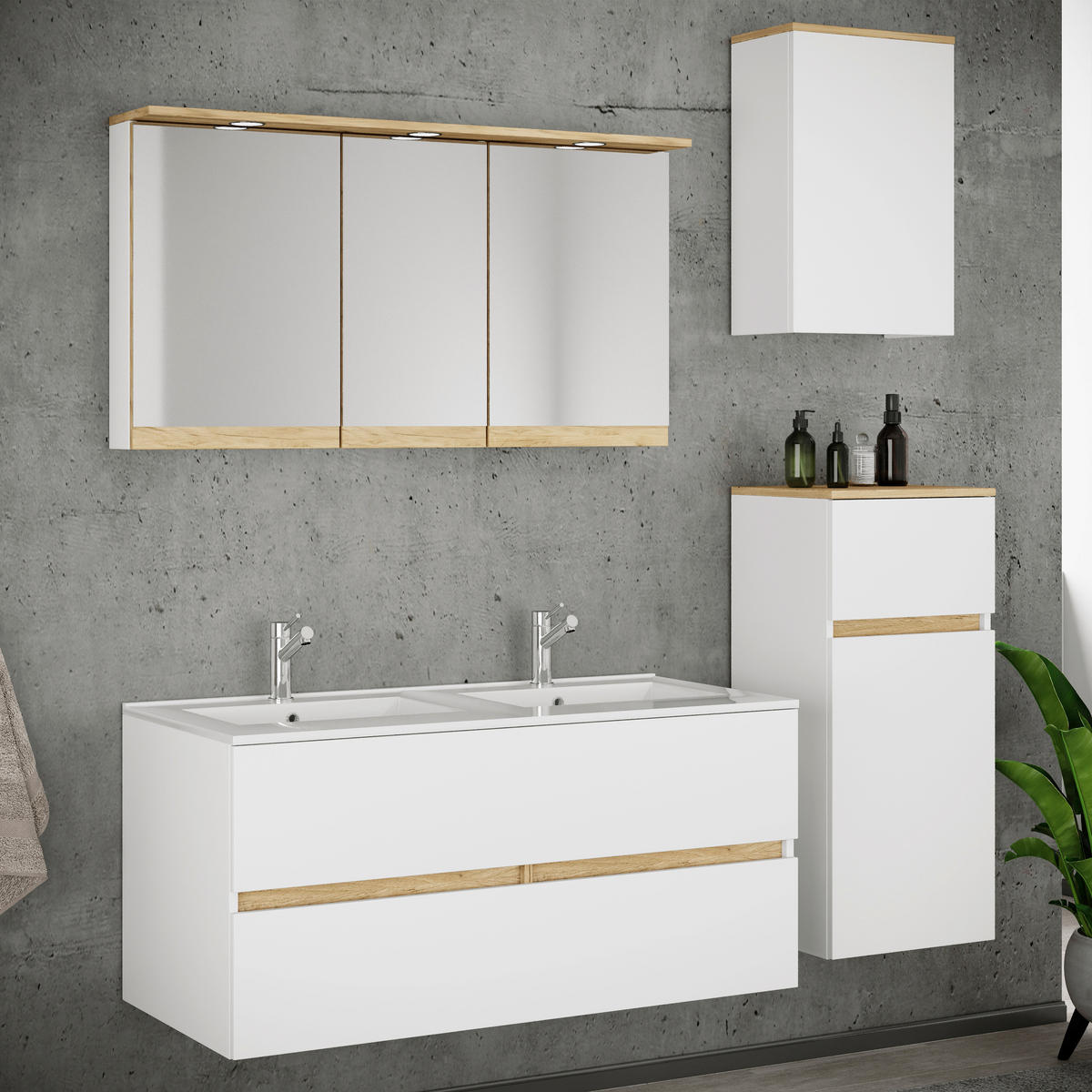 BADEZIMMER 5-teilig  in 152 cm  - Honigeiche/Weiß, Trend, Keramik/Holzwerkstoff (152cm) - MID.YOU