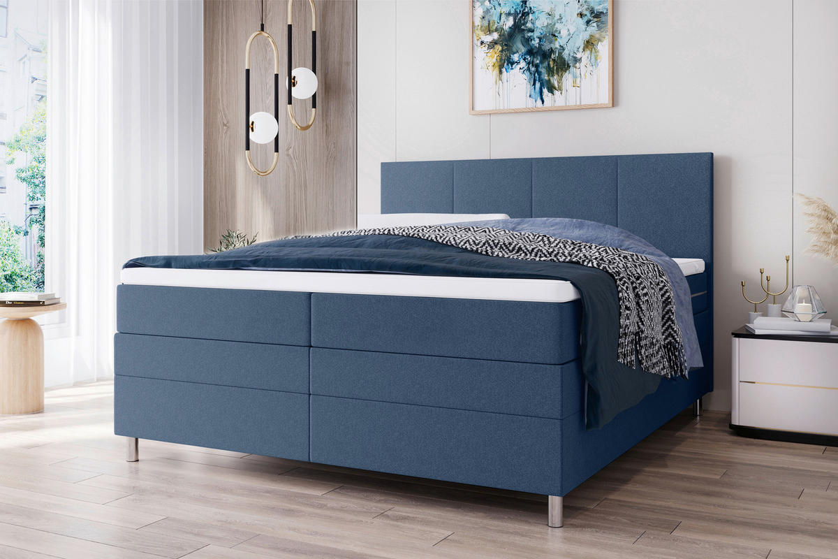 BOXSPRINGBETT 140/200 cm  in Blau  - Chromfarben/Blau, KONVENTIONELL, Kunststoff/Textil (140/200cm) - Boxxx