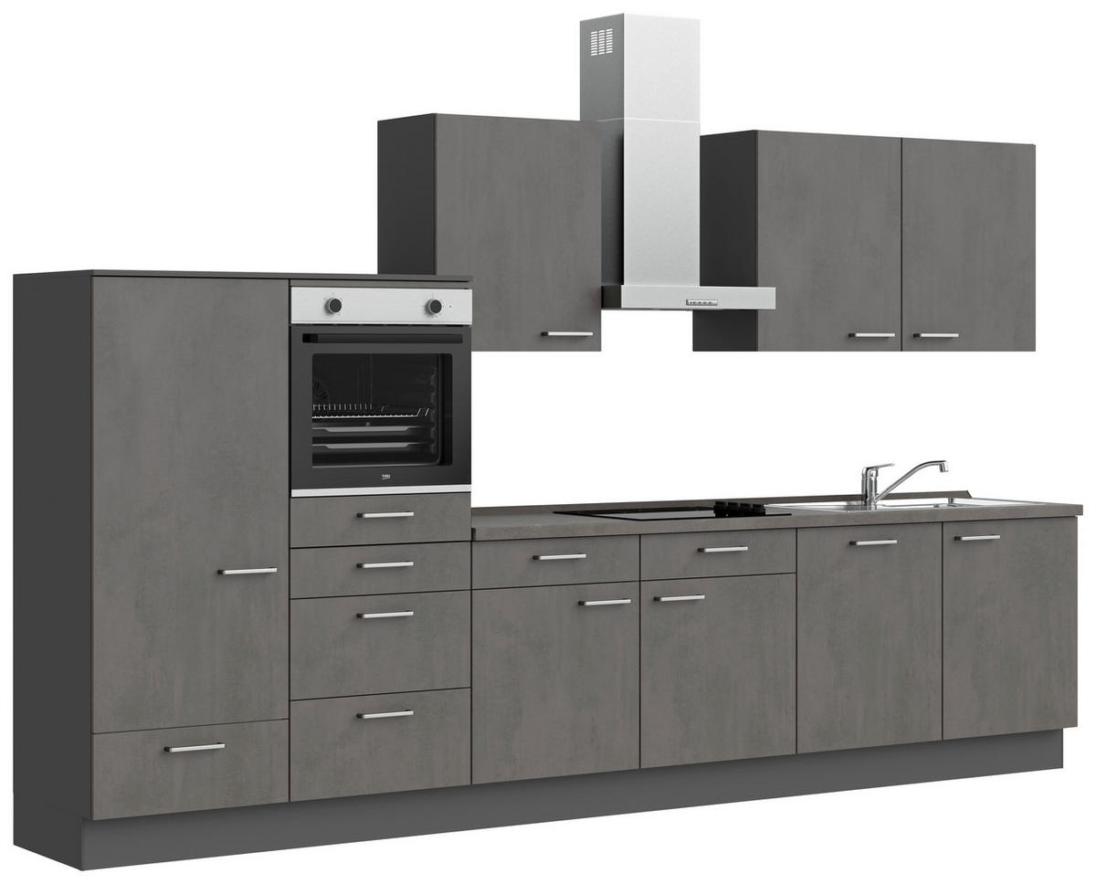 KÜCHENBLOCK Riva 360 cm  in Schieferfarben  - Schieferfarben/Edelstahlfarben, MODERN, Holzwerkstoff/Metall (360cm) - Nobilia