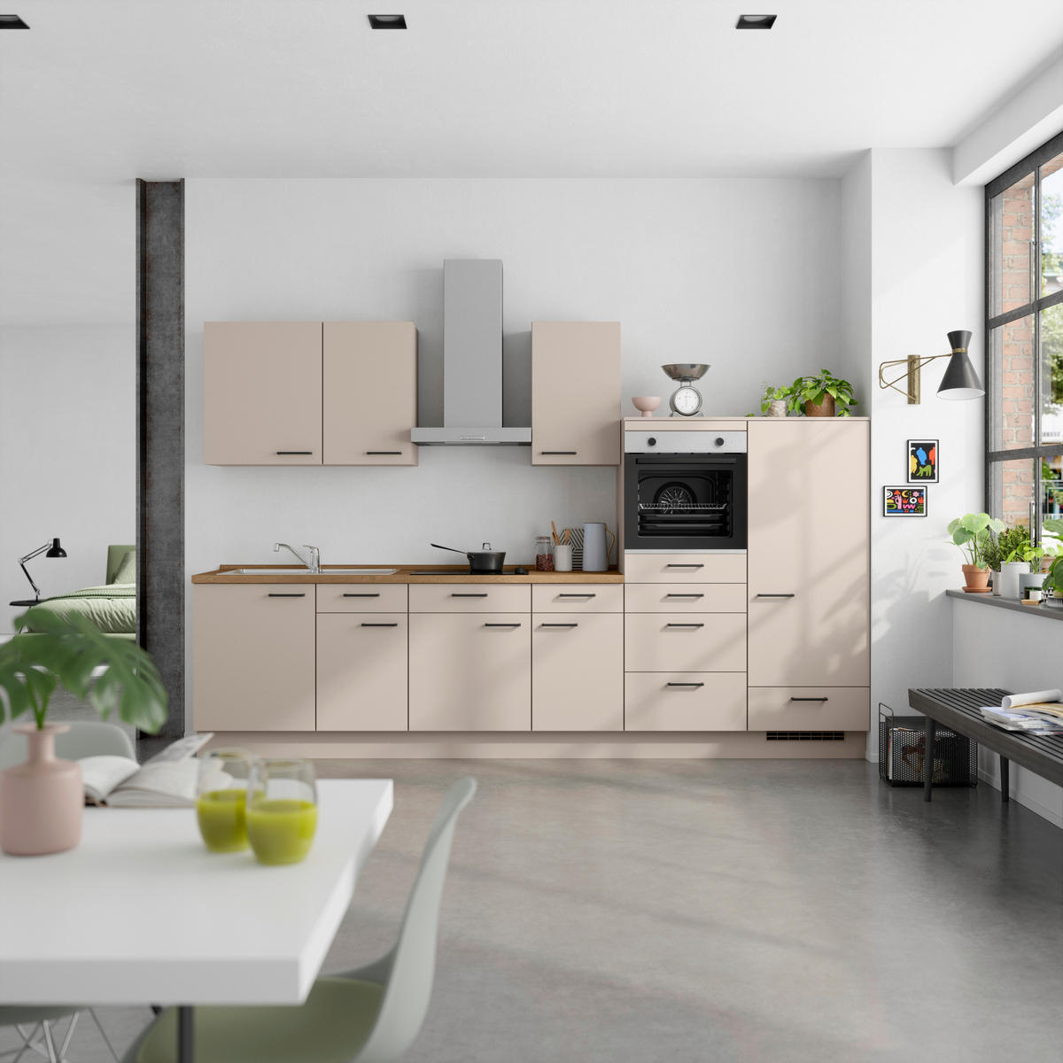 KÜCHENLEERBLOCK 330 cm   in Eichefarben, Sandfarben  - Sandfarben/Eichefarben, MODERN, Holzwerkstoff/Metall (330cm) - Nobilia