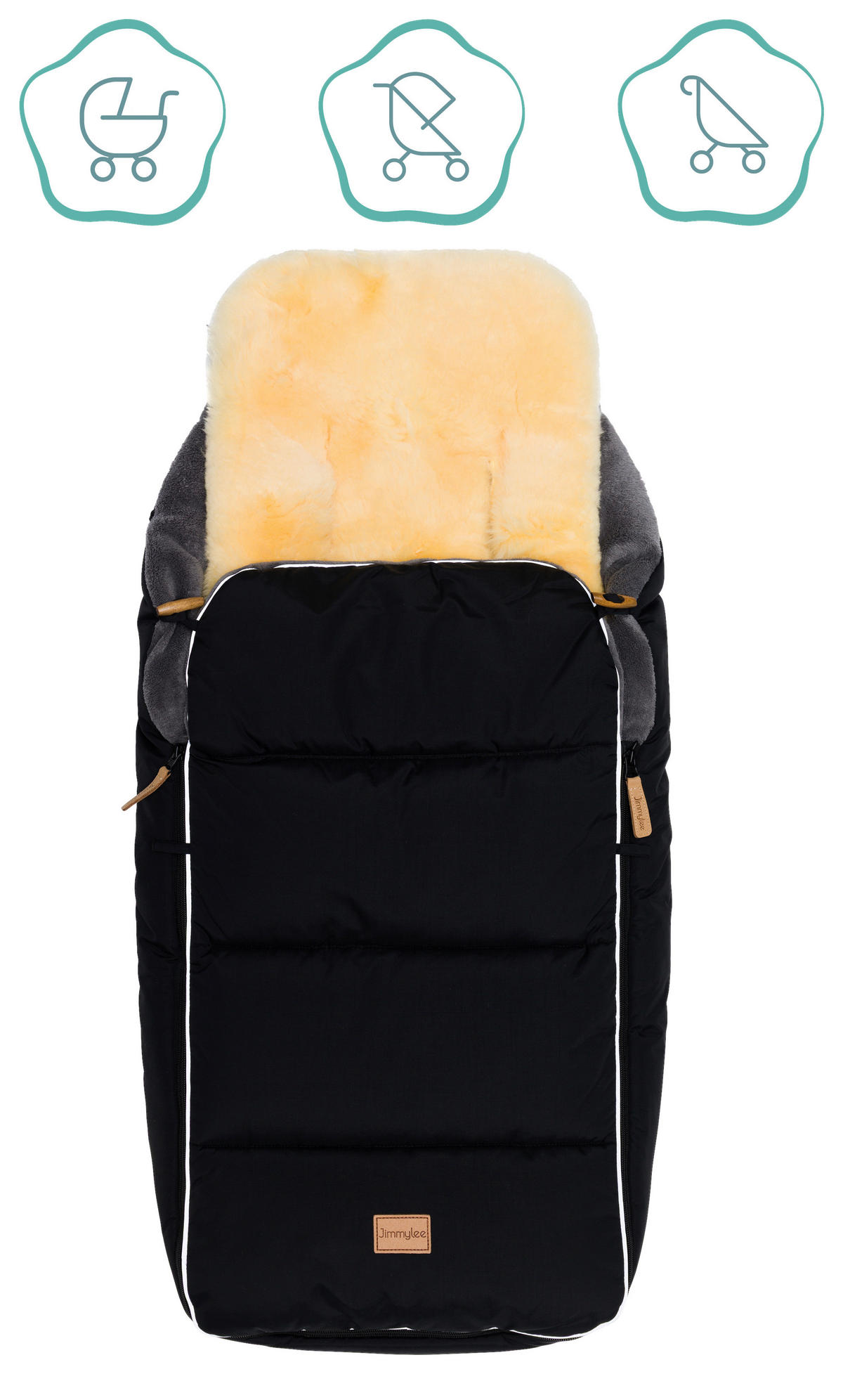 BUGGY-FUSSSACK Fluffy  - Schwarz, Trend, Leder/Textil (50/100cm) - Jimmylee