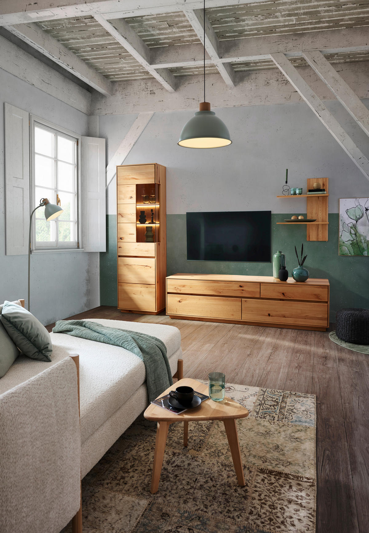 WOHNWAND  in Kernbuche  267/205/50 cm  - Kernbuche, Natur, Glas/Holz (267/205/50cm) - Cantus