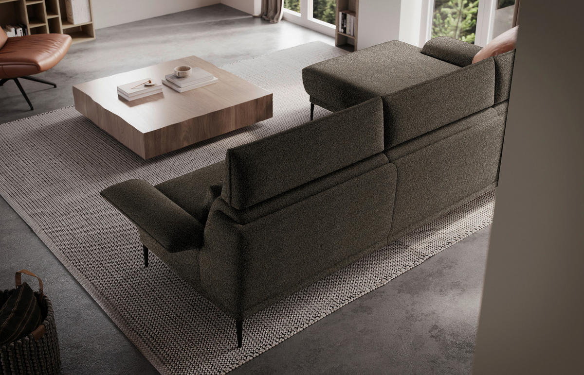 ECKSOFA in Bouclé Taupe  - Taupe/Schwarz, Modern, Textil/Metall (186/330cm) - Johann Jakob