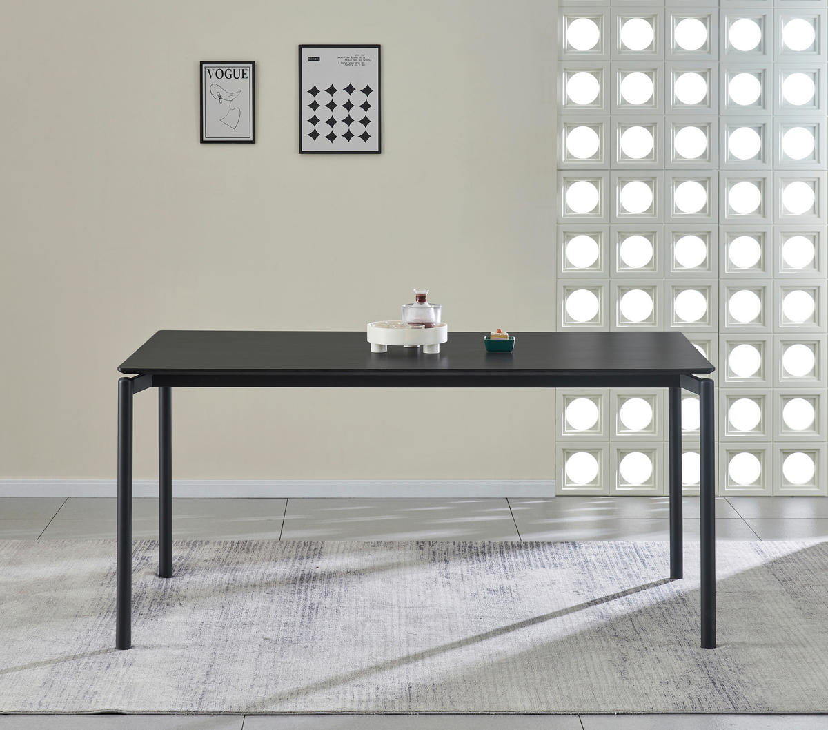 ESSTISCH rechteckig Schwarz  - Schwarz, KONVENTIONELL, Holzwerkstoff/Metall (160/76/90cm) - P & B