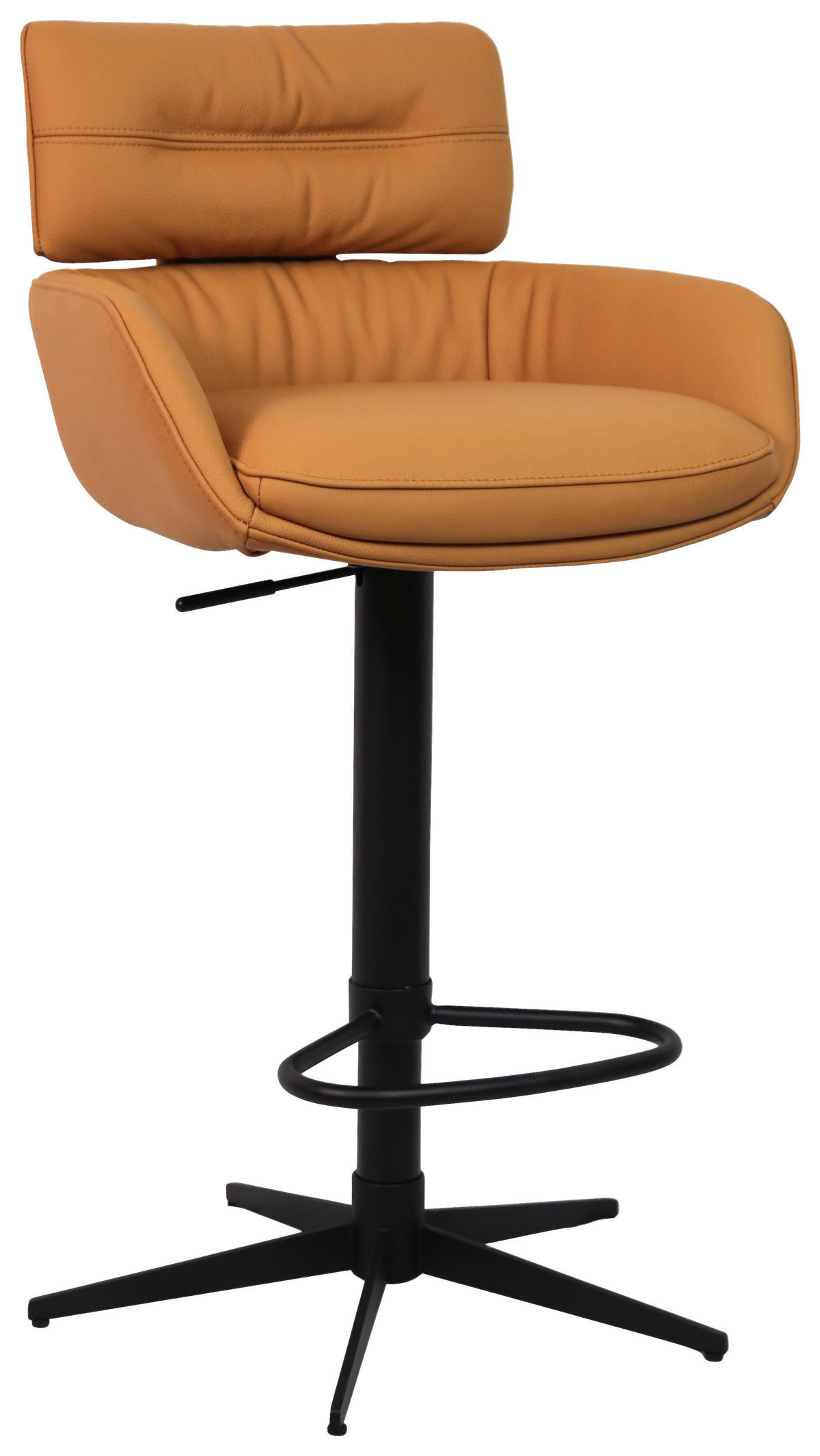 BARHOCKER Echtleder Schwarz, Cognac Eisen Lederauswahl, Sitzfläche 360° drehbar  - Cognac/Schwarz, Design, Leder/Metall (54/99-116.5/52cm) - Dieter Knoll