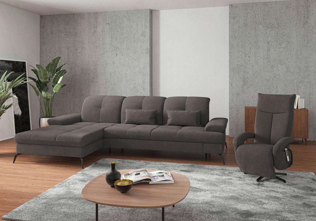 ECKSOFA in Flachgewebe Graphitfarben  - Schwarz/Graphitfarben, Konventionell, Textil/Metall (185/279cm) - Sit & More