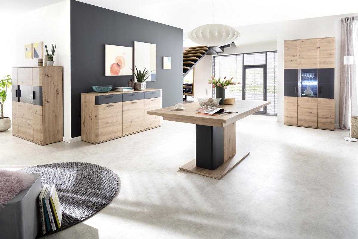 ESSTISCH in Holzwerkstoff 180-280/100/77 cm  - Eichefarben/Anthrazit, Design, Holzwerkstoff (180-280/100/77cm) - Livetastic