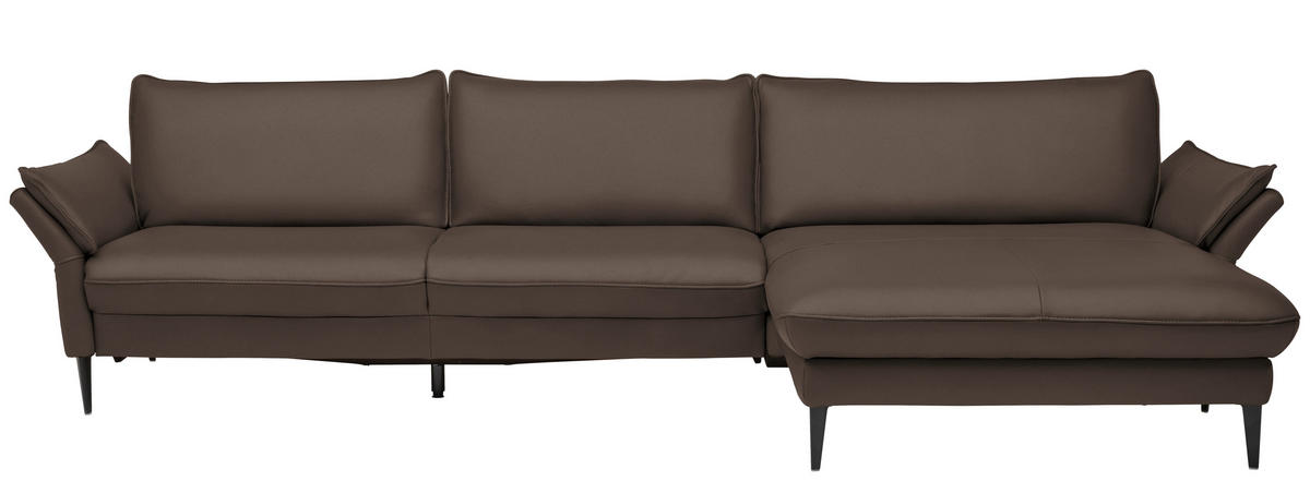 ECKSOFA Echtleder Dunkelbraun  - Dunkelbraun/Schwarz, Design, Leder/Metall (334/172cm) - Valdera