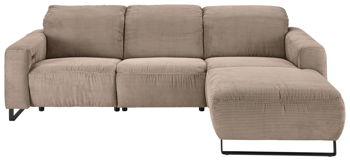 ECKSOFA Taupe Cord  - Taupe/Schwarz, KONVENTIONELL, Textil/Metall (266/180cm) - Hom`in