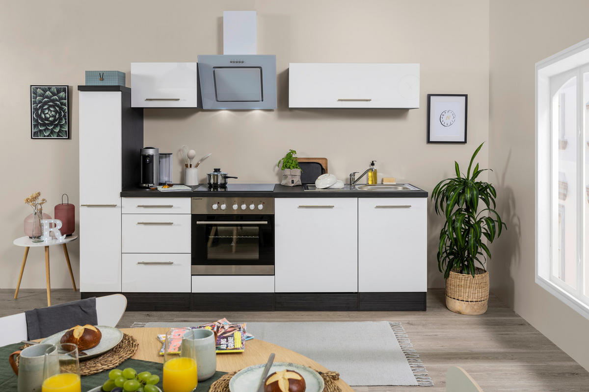 MODULKÖK 250 cm   i grå, vit  - vit/aluminiumfärg, Basics, trämaterial (250cm) - Respekta
