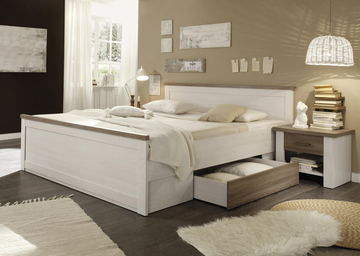 ÁGYSZETT 180/200 cm  fehér, szarvasgomba tölgy  - szarvasgomba tölgy/fehér, Modern, faalapú anyag (180/200cm) - Carryhome