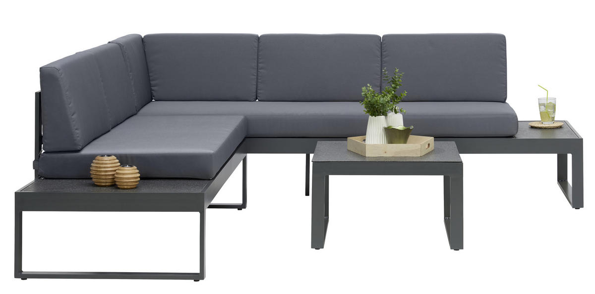 LOUNGEGARNITUR 219/220 cm Aluminium  - Dunkelgrau/Anthrazit, LIFESTYLE, Glas/Textil (219/220cm) - Ambia Garden