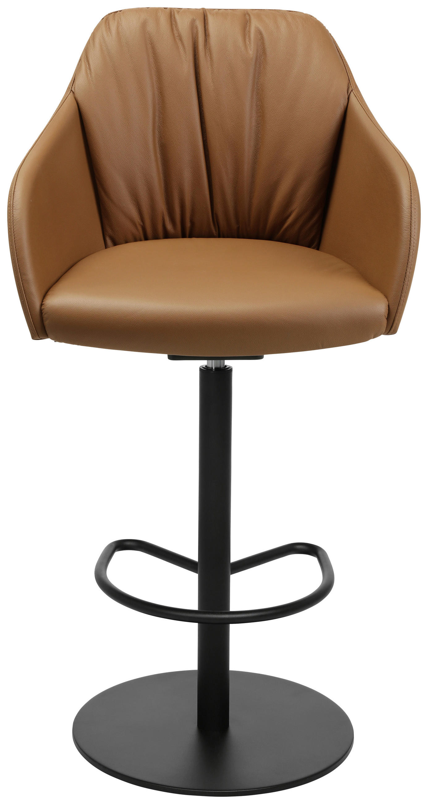 BARHOCKER Echtleder Cognac Stahl Sitzfläche 360° drehbar, Lederauswahl  - Cognac/Schwarz, Design, Leder/Metall (59/109,5-120/42cm) - Johann Jakob